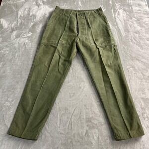 Vintage US Army Pants Mens 32x27 Green Cotton Sateen Button Fly Cargo Military